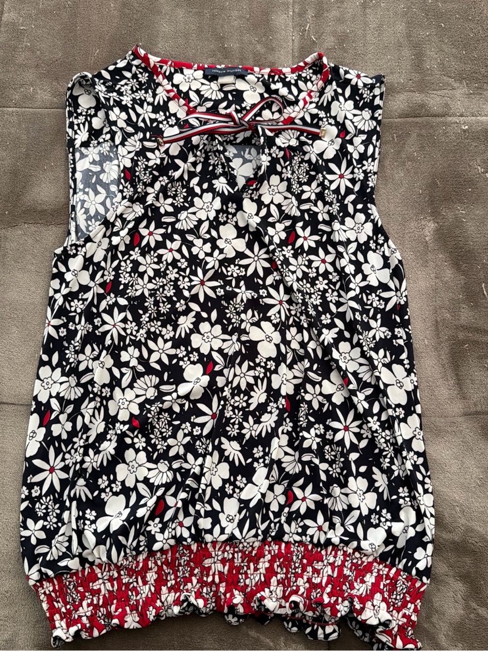 Tommy Hilfiger Black Floral Sleeveless Tie-Neck Camisole with Red Accents